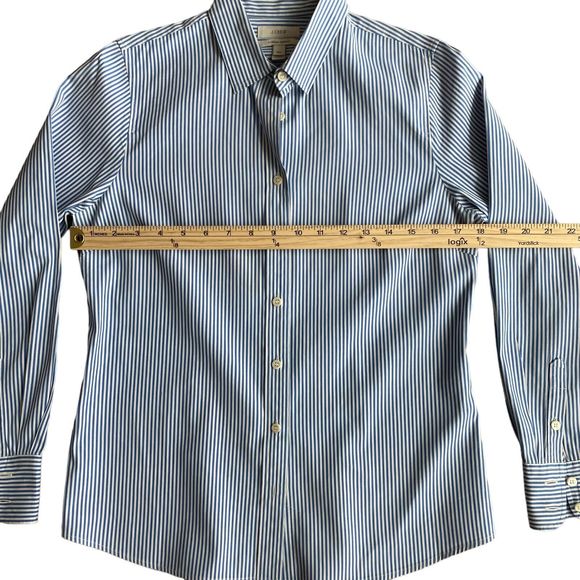 J Crew Stretch Perfect Womens Shirt Sz PM Striped Blue Long Sleeve Button Up - Picture 3 of 6
